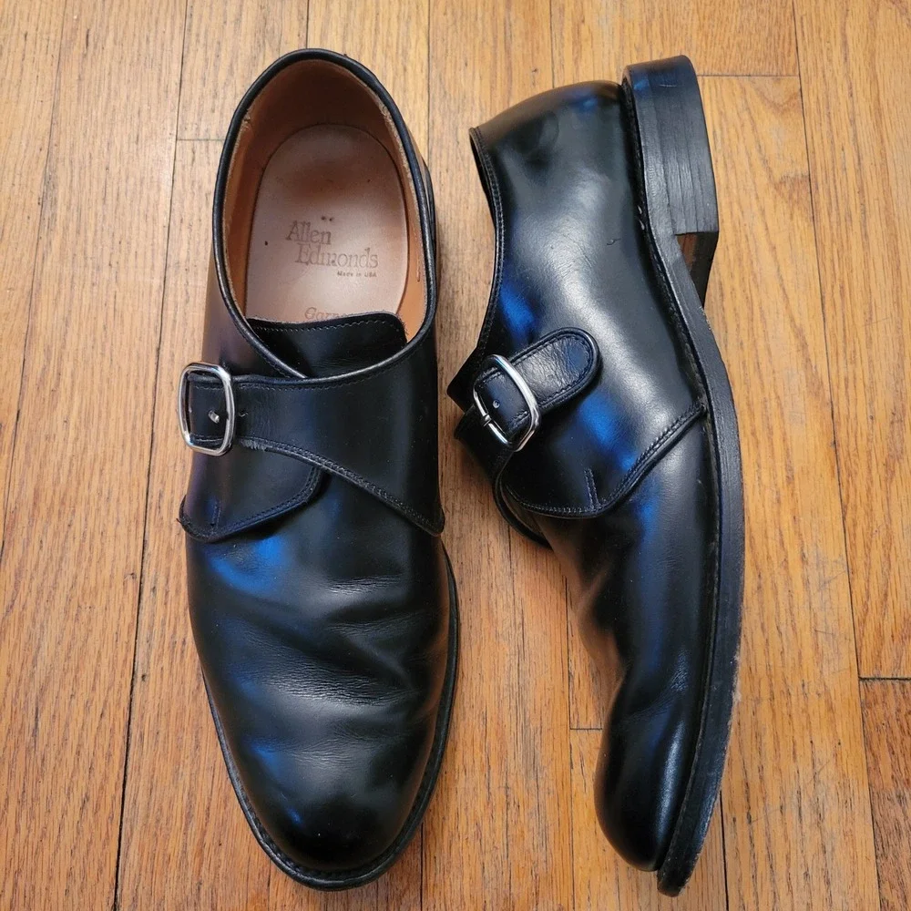 Allen Edmonds 10B Monk Strap Black Leather GARNER Dress Shoes Academia Business